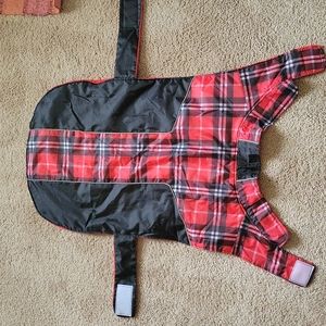 Dog Rain/weather jacket. XXL. Red/black plaid.